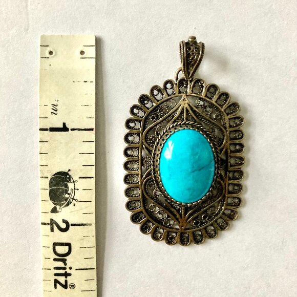 Aquarian Bohemian Art Jewelry - NWT Mediterranean Turquoise Silver Filigree Pendant
